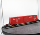 Atlas 7530 ACF 60' S.D. BURLINGTON DECORATED AUTO PARTS BOX CAR 2 rail O SCALE WEATHERED / CUSTOM decorated AS IS Used Damaged Box