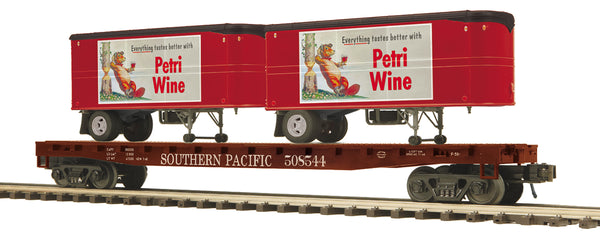 MTH Premier 20-95557 Southern Pacific Flat Car w/(2) PUP Trailers (Petri Wine) Limited