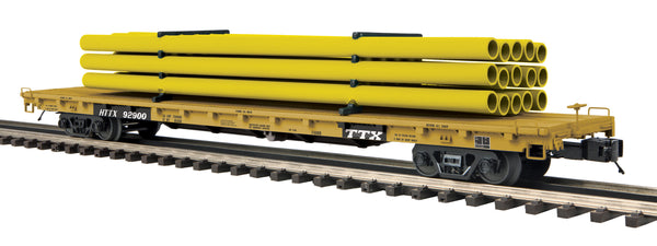 MTH Premier 20-95558 TTX 60’ Flat Car w/Pipe Load (Yellow)