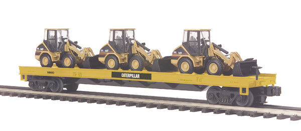 MTH Premier 20-98358 Caterpillar Flatcar w/(3) 906 Compact Wheel Loaders (#90604) O-Scale