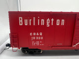Atlas 7550 ATLAS BURLINGTON DECORATED ACF 60' D.D. AUTO PARTS BOX CAR 2 rail O SCALE WEATHERED (custom decorated) AS IS Used