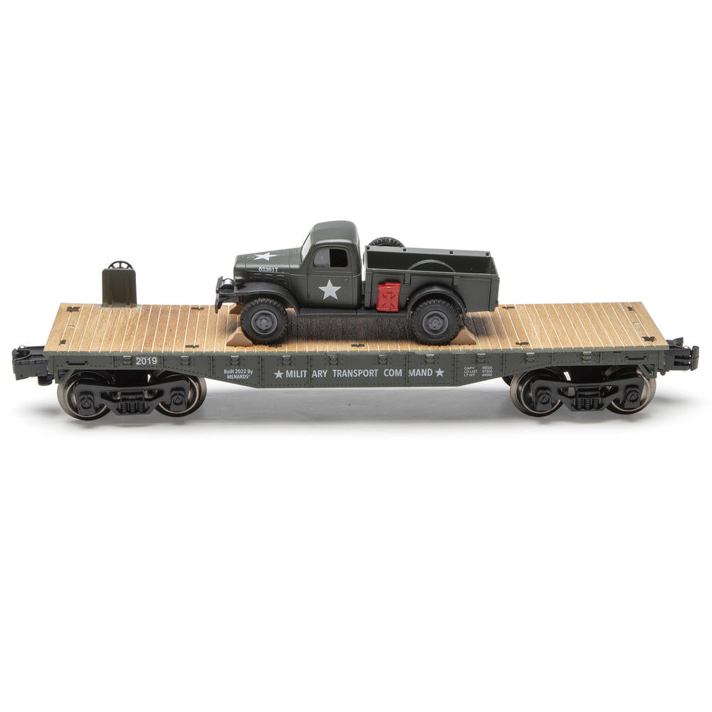 Menards 279-9433 Army Flatcar with 1947 Power Wagon O SCALE NEW