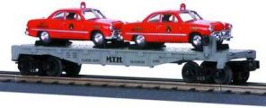MTH 30-7623 MTH Auto Transport Flatcar w/ERTL Fire Cars O Scale