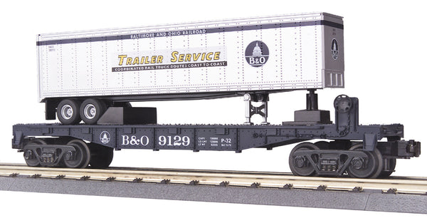 MTH RailKing 30-7633 Baltimore & Ohio B&O Flatcar w/Trailer O-Scale