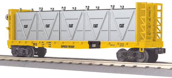 MTH 30-76471 RailKing Caterpillar Flatcar w/Bulkheads & LCL Containers O-Scale