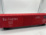 Atlas 7530 ACF 60' S.D. BURLINGTON DECORATED AUTO PARTS BOX CAR 2 rail O SCALE WEATHERED / CUSTOM decorated AS IS Used Damaged Box