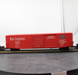 Atlas 7530 ACF 60' S.D. BURLINGTON DECORATED AUTO PARTS BOX CAR 2 rail O SCALE WEATHERED / CUSTOM decorated AS IS Used Damaged Box