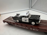 Lionel 6-26906 Southern Pacific SP flatcar with die-cast Corgi 1957 Chevy police car O SCALE NEW