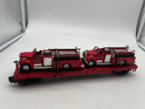 MTH Premier 20-98114 MTH Transport Flat Car w/ 2 fire trucks O SCALE Used Excellent