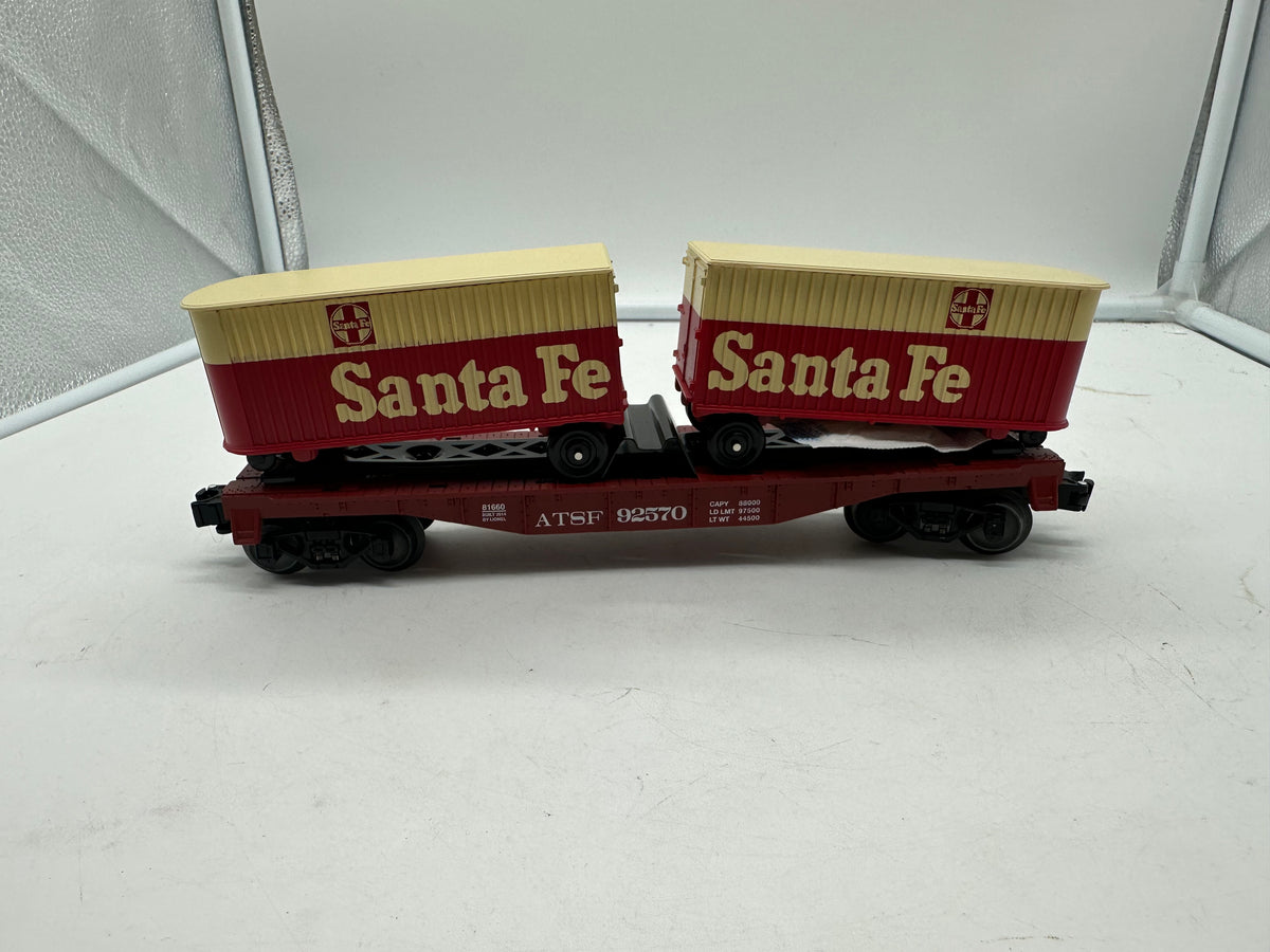 Lionel trains Santa Fe 6-81660 flat car with 2 ATSF piggyback trailers