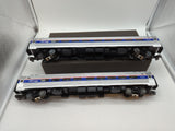 MTH Premier 20-6656 Amtrak 2-Car Amfleet Passenger Set #21253 Coach 1, #21200 Coach 2. O SCALE Like New