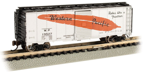 Bachmann 17062 Western Pacific AAR 40' Steel Boxcar Feather Car #19527 Silver car with orange feather and black letters