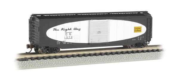 Bachmann 19451 Central of Georgia 50' Sliding Door Boxcar Black with white oval with black lettering The Right Way Central of George logo is black lettering on yellow square