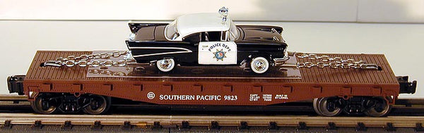 Lionel 6-26906 Southern Pacific SP Flatcar with Die-cast Corgi 1957 Chevy Police Car