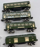 MTH MT-1024 Tinplate 600 Series, Two Tone Green, 4 Car Passenger Set O Scale NEW Damaged Box