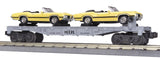 MTH Railking 30-7693 Auto Transportation Flat Car w/ 2 Ertl Cutless Olds 1970s  O SCALE Used Excellent