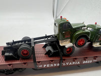 Lionel 6-17518 Pennsylvania PRR Flatcar #9823 with 2 Corgi Mack AEC trucks O SCALE NEW