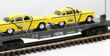 MTH 30-7625 Flat Car w/2 yellow 1959 Taxis O Scale Used No Box