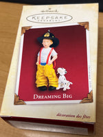 Hallmark 2005 Dreaming Big, Fire Fighter with Dalmation Puppy Ornament  Like New