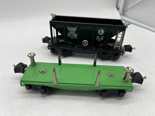 Lionel Set of 2 Tinplate remake Freight Cars 2653 2651 Hopper and Flatcar (2 Pieces) O SCALE Used Excellent No Box