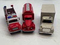 Set of 3 trucks --box truck, fire truck, tanker texaco HO SCALE Used Excellent No Box