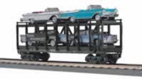 MTH Railking 30-7676 MTH Transport RailKing Auto Carrier Flat Car Contains (2) Ertl '57 Chryslers and (2) Ertl '57 Mercurys O SCALE NEW