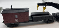 MTH 30-79323, 30-79152 Pennsylvania PRR Crane Car and Crane Tender Car (Set of 2) O Scale Like New