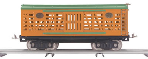 MTH Tinplate 10-2054 200 Series Std. Gauge Cattle Car - Orange & Pea Green w/Brass  NEW