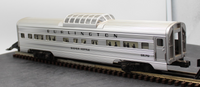 Lionel 6-9579 LIONEL ILLUMINATED BURLINGTON ALUMINUM PASSENGER CAR SILVER KETTLE VISTA DOME CAR O SCALE Used Excellent Damaged Box