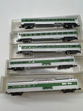 Model Power Set of 5 Burlington Northern BN Green/ Silver Passenger cars 3037 ; 3047 x2; 3057 x2 N SCALE Like New