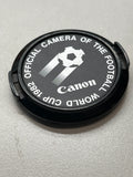 CANON 52mm 1982 OFFICIAL CAMERA OF THE FOOTBALL WORLD CUP SNAP ON Lens Cap RARE SZ Used Excellent No Box
