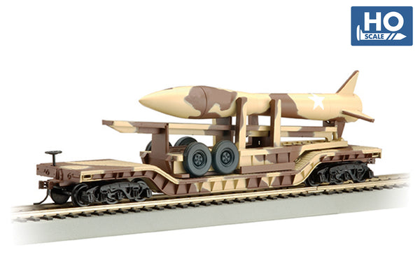 Bachmann 18340 Army 52' depressed flatcar desert camo with missile  HO SCALE