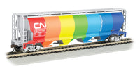 Bachmann 19133 CANADIAN 4 BAY CYLINDRICAL GRAIN HOPPER - CANADIAN NATIONAL DEMONSTRATOR #370708 RAINBOW HO SCALE NEW