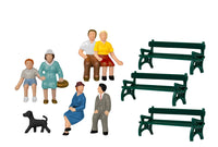 Lionel 1957200 Sitting People with benches and dog Figures HO Scale