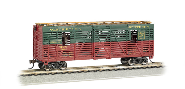 Bachmann 19704 North Pole & Southern NPS Christmas 40' Animated Stock Car with Reindeer HO SCALE