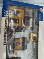 Walthers Cornerstone  933-2700 TRACKSIDE STRUCTURES SET SIGNAL TOWER,. SPEEDER SHED, CROSSING GATE, WORK SHED YELLOW OCHRE SIDING & OXIDE BROWN TRIM O SCALE NEW