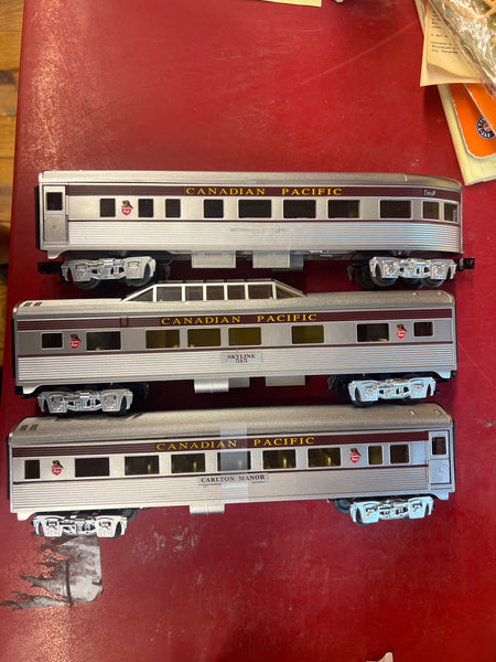 Lionel Canadian Pacific Passenger Car 3-pack 6-35253 6-35254 6-35255 Coach, Vista Dome, Observation O Scale Exposed to Water AS IS