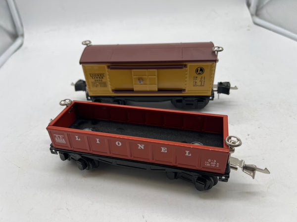 Lionel Tinplate set of 2 remake freight cars 2652 2655 Reefer and Gondola (gondola missing coupler housing black piece) O SCALE Used No Box