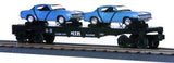 MTH Railking 30-7634 Auto Transport Flat Car Featuring (2) 1969 Camaros O SCALE Like New