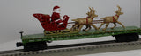 MTH Railking 30-76741 Christmas RailKing Flat Car w/LED Lights Santa Sleigh & Reindeer green O SCALE Like New