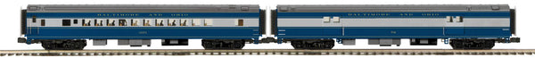 MTH Premier 20-69270 Baltimore & Ohio 2-Car 70' Streamlined Baggage/Coach Passenger Set (Smooth Sided) O SCALE NEW