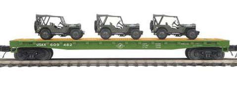 MTH Premier 20-92238D U.S. Army Flat Car  w/(3) Military Transport Vehicles # 609482 O Scale NEW