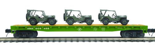 MTH Premier 20-92239C U.S. Army Flat Car w/(3) Military Transport Vehicles O Scale NEW