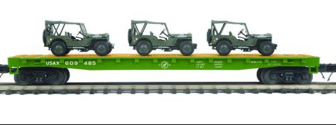 MTH Premier 20-92239D U.S. Army Flat Car w/(3) Military Transport Vehicles O Scale NEW