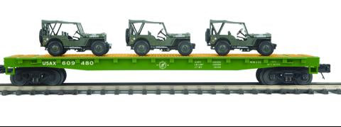 MTH Premier 20-92239E U.S. Army Flat Car w/(3) Military Transport Vehicles O Scale NEW