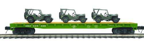 MTH Premier 20-92239B U.S. Army  Flat Car w/(3) Military Transport Vehicles O Scale NEW