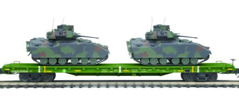 MTH Premier 20-92241D U.S. Army 60' Flat Car Set w/(2) Bradley Fighting Vehicles O SCALE NEW