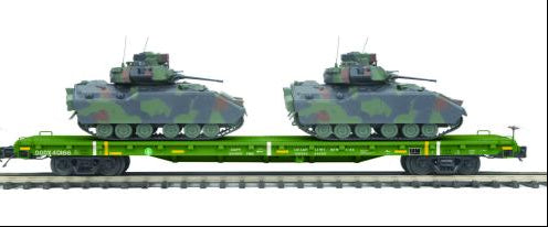 MTH Premier 20-92241E U.S. Army 60' Flat Car Set w(2) Bradley Fighting Vehicles O SCALE NEW