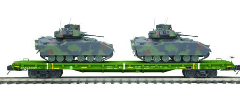 MTH Premier 20-92241B U.S. Army 60' Flat Car Set w(2) Bradley Fighting Vehicles O SCALE NEW