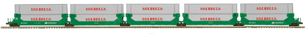 MTH Premier 20-92252 Burlington Northern 5-Car Twin Stack Container Set #63918. O SCALE NEW